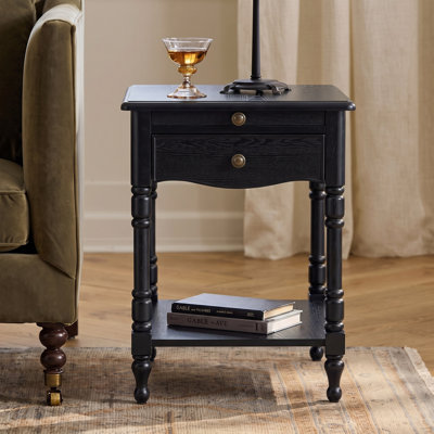 Lassiter 20''W Transitional Solid Wood Spindle Legs End Table with Pull-Out Shelf And Charging Station