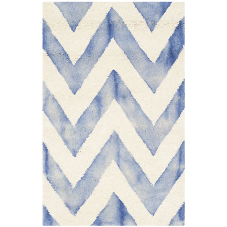Chou Hand Tufted Wool/Cotton Geometric Rug in Ivory/Blue
