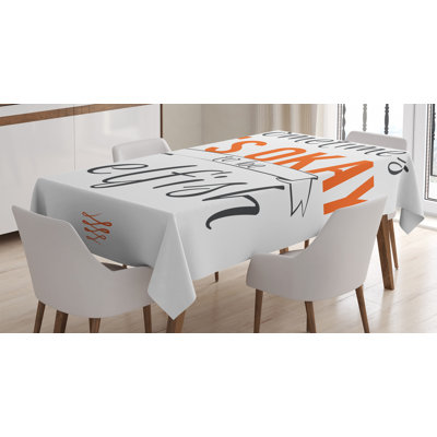Ambesonne Saying Tablecloth, Typographic Sometimes It's Ok To Be Selfish Motivating Fun Artwork Print, Rectangular Table Cover For Dining Room Kitchen Decor, 52" X 70", Orange Black