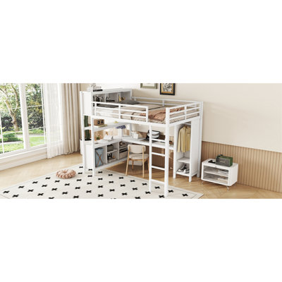 Space Saving Beds, Full Metal Mdf Loft With Desk Wardrobe, Modern Home