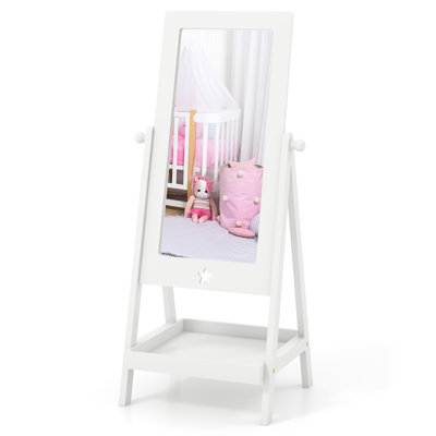 Full Length Mirror For Kids Freestanding Dressing Mirror With Storage Shelf & Foldable Fabric Storage Bin