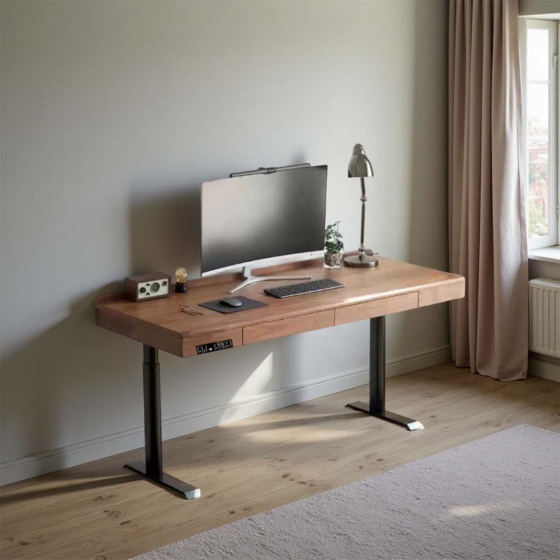 Le bureau d'ordinateur en bois massif peut être abaissé, H 27,95 po x l 62,99 po x P 27,56 po