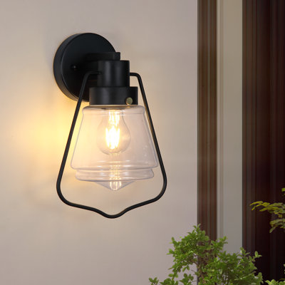 Outdoor Wall Lights, Matte Black Wall Sconce with Clear Glass (Set of 2)