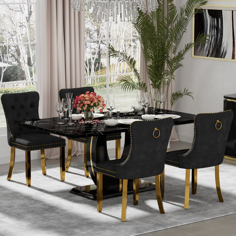 Ensemble de table de salle à manger rectangulaire, 5, Noir, noir, noir, noir, Noir, noir, noir, noir