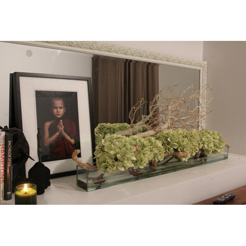 Hydrangea Arrangement in Planter, 8" H x 36" W x 6" D, Green