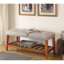 Banc de siège rembourré en tissu gris avec finition en chêne et compartiment en bois de 40 po x 16 po Largeur de l'emballage fonctionnel-1248611860