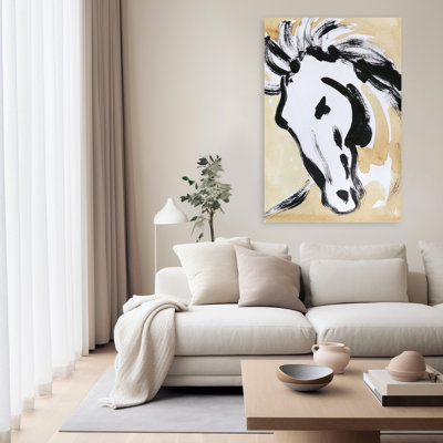 Tête de cheval expressive, art abstrait moderne minimaliste