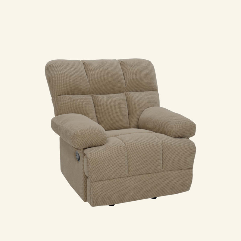 Fauteuil inclinable manuel moderne à bascule, avec revêtement en tissu nubby pour le salon, Polyester brun clair
