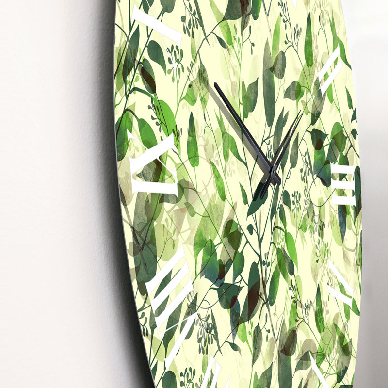 Silhouette de feuilles d'eucalyptus I - horloge murale à motifs, Petit