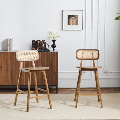 Tabouret de bar d'intérieur en bois Bari, finition noyer, ensemble de 2