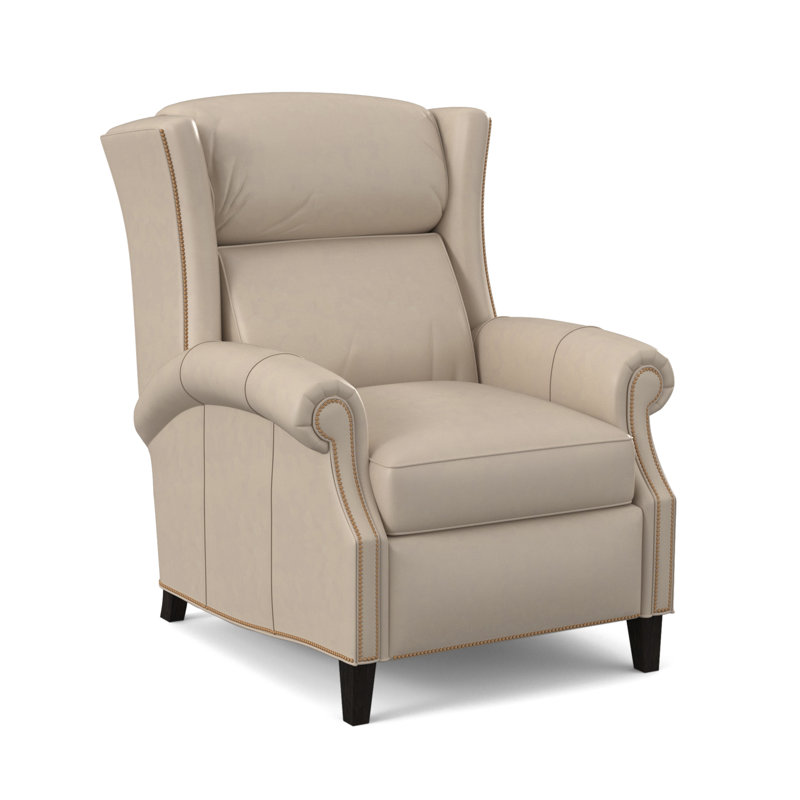 Broderick Recliner, Aline Light Gray Stonewash Genuine Leather, Plantation, #9 French Natural