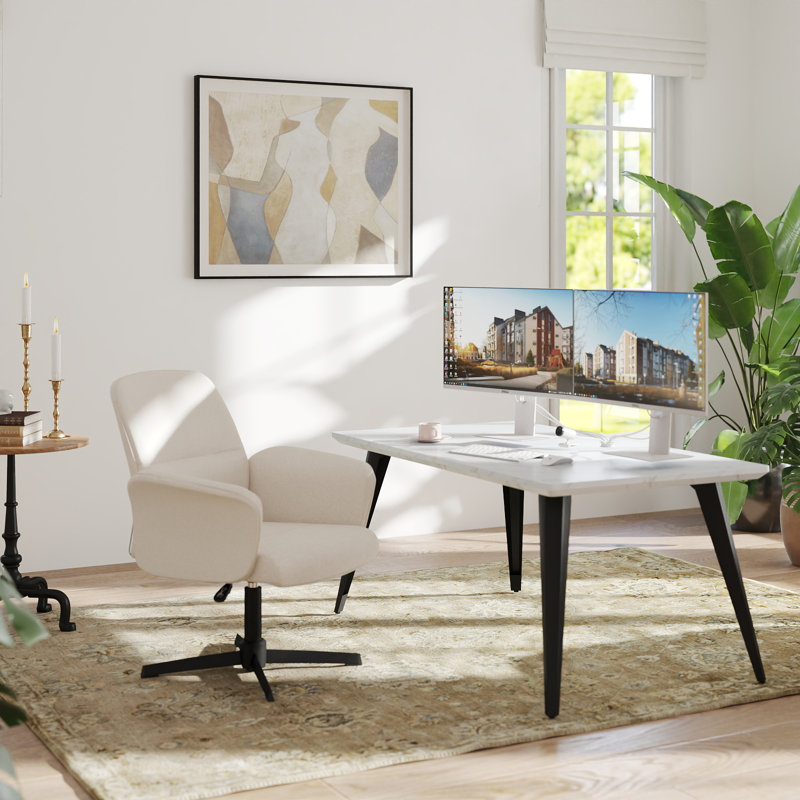 Stan 63-Inch Rectangle Computer Desk with Thomasina Desk Chair , Home Office Desk, Adjustable Height Desk Chair,, White