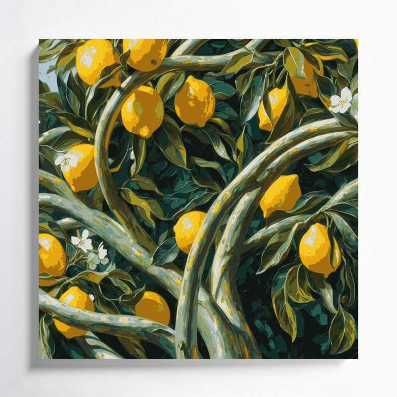«Botanical Lemon Tree Branches», art mural sur toile verte, H 16 po x l 16 po