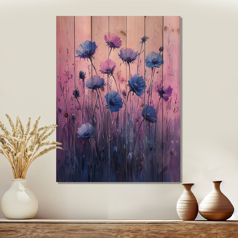 Dreaming Of Cornflower Fields In Purple IV - Cornflowers Wood Wall Art - On Natural Pine Wood, 40" H x 30" W x 0.78" D