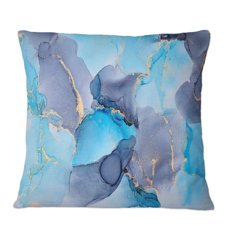 Turquoise et mauve, luxe, abstrait, fluide, Art VII, coussin décoratif moderne, 18 po x 18 po