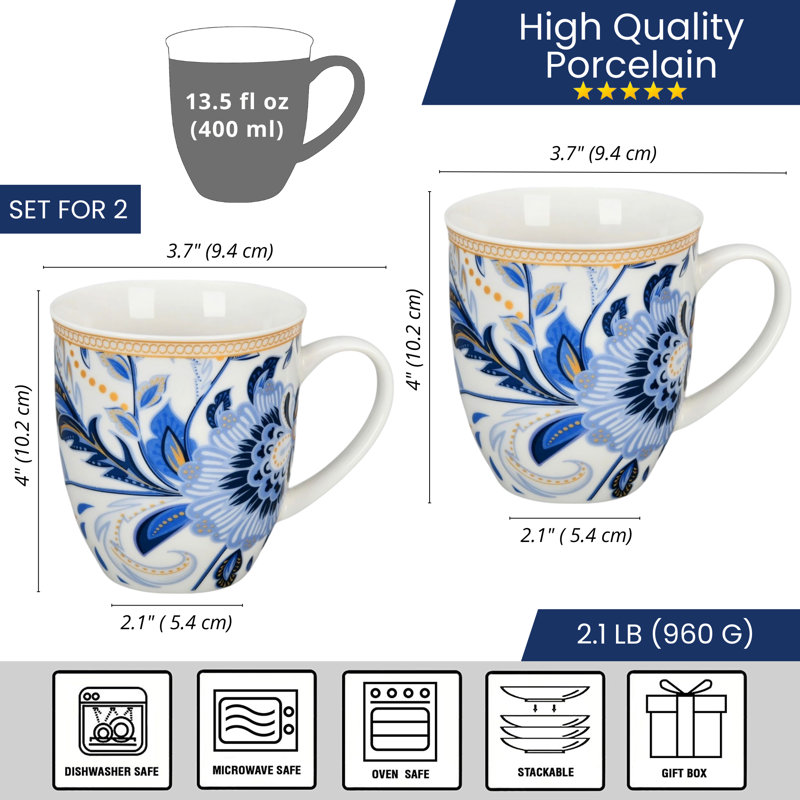 Melodie Large Porcelain Mug Set of 2