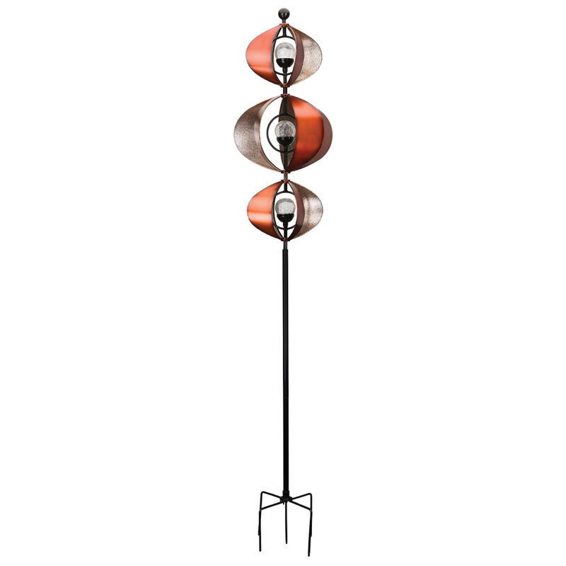 Bronze and Silver 15' Solar LED Wind Spinner with Crackle Glass Orbs