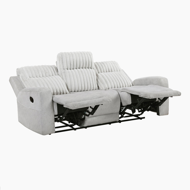 Ensemble de salon inclinable manuel moderne et contemporain 3 pièces Hust avec revêtement bicolore (microfibre et velours côtelé), mouvement à tirette sans effort et mousse supérieure sur ressorts ensachés