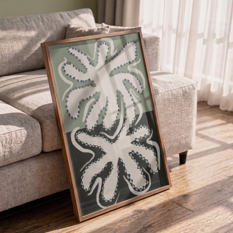 Reflected Octopus Forms Print, 32 × 48, Framed Print, Tan