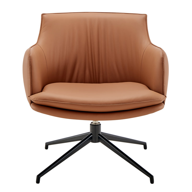 Krishaang Faux Leather Swivel Armchair, Dark Caramel Faux Leather