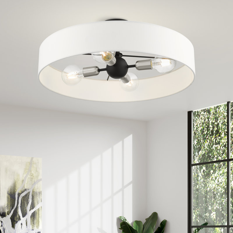 Plafonnier semi-encastré 4 lumières 22 po Ashtun, Noir / Nickel brossé
