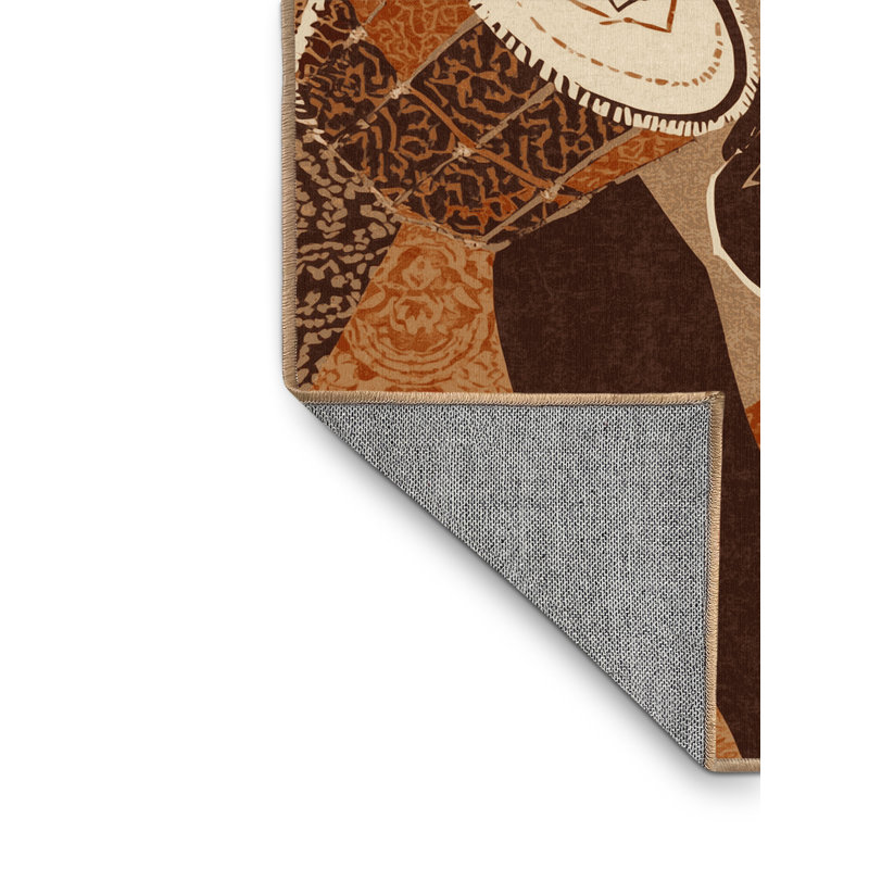 Machine Washable Entertainment & Pop Culture Parade Drummers Global Inspired Moroccan Rug in Brown – LightBrown Binding, 8x12