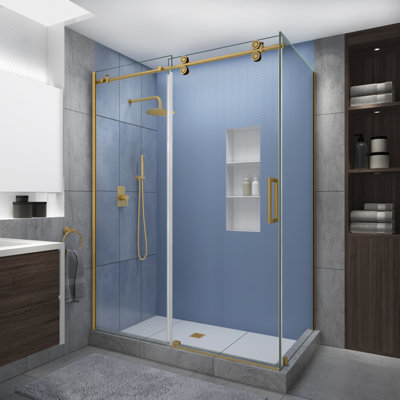 Langham XL 64" - 68" W x 36" D x 80" H Frameless Rectangle Sliding Shower Enclosure