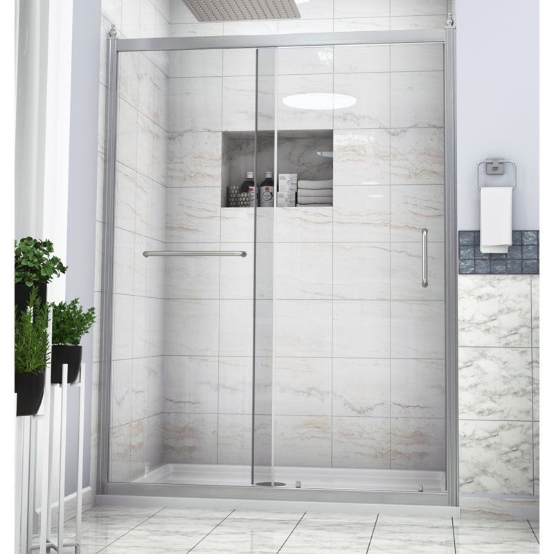 56"-60"W x 72" H Door Opening Frameless Shower Door, 72" H x 60" W, Brushed Nickel