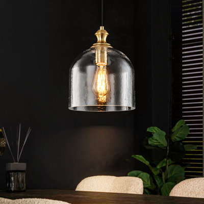 Lightrix 1-Light Single Hammered Clear Glass Bell Pendant