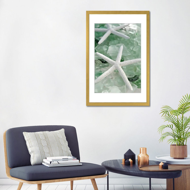 Seaglass 1 - Green, 24" H x 16" W, Gold Open Corner Framed