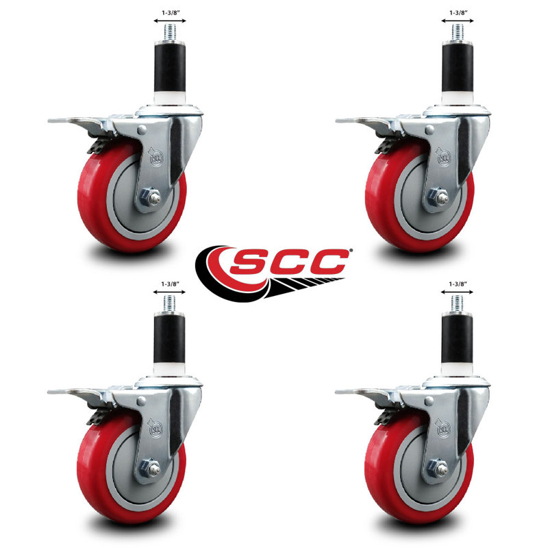 Poly Swivel 1-3/8 Inch Expanding Stem Caster Set Total Lock Brake
