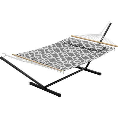 Hamac double avec support, capacité de 475 lb, structure en acier portable, coussin matelassé, cour de camping