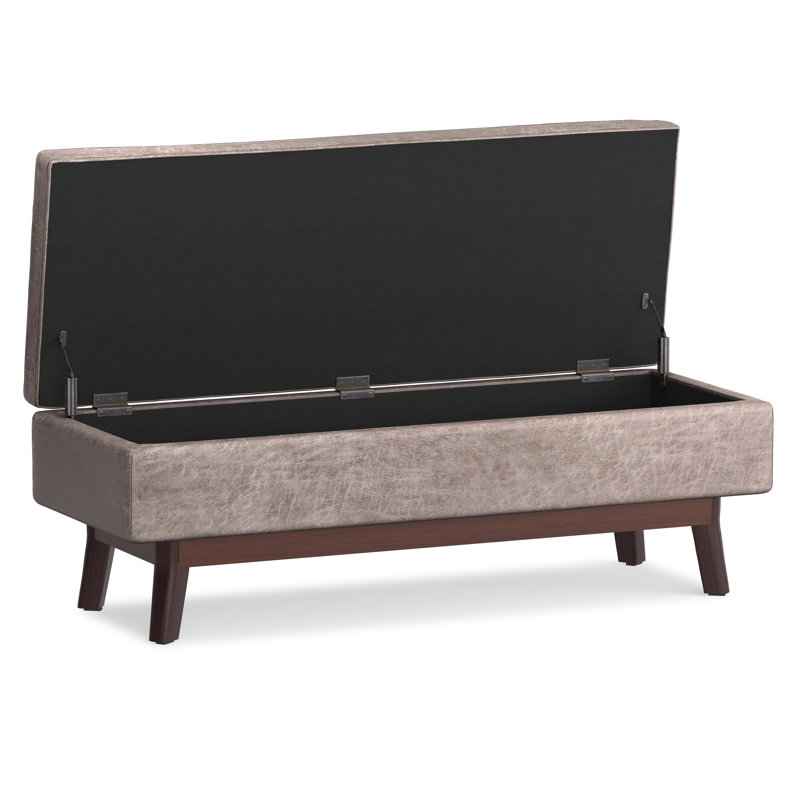 Owen 48"W Upholstered Storage Ottoman with Lift Top and Solid Wood Legs, Distressed Grey Taupe