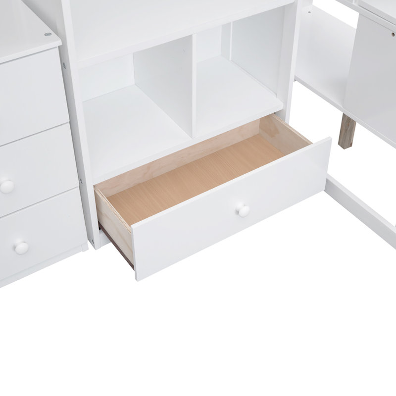 Gillianne Kids Twin Loft Bed with Drawers, White