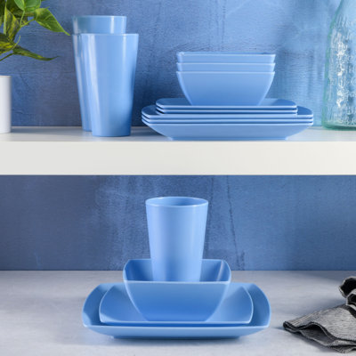 16 Piece Melamine Dinnerware Set, Service for 4