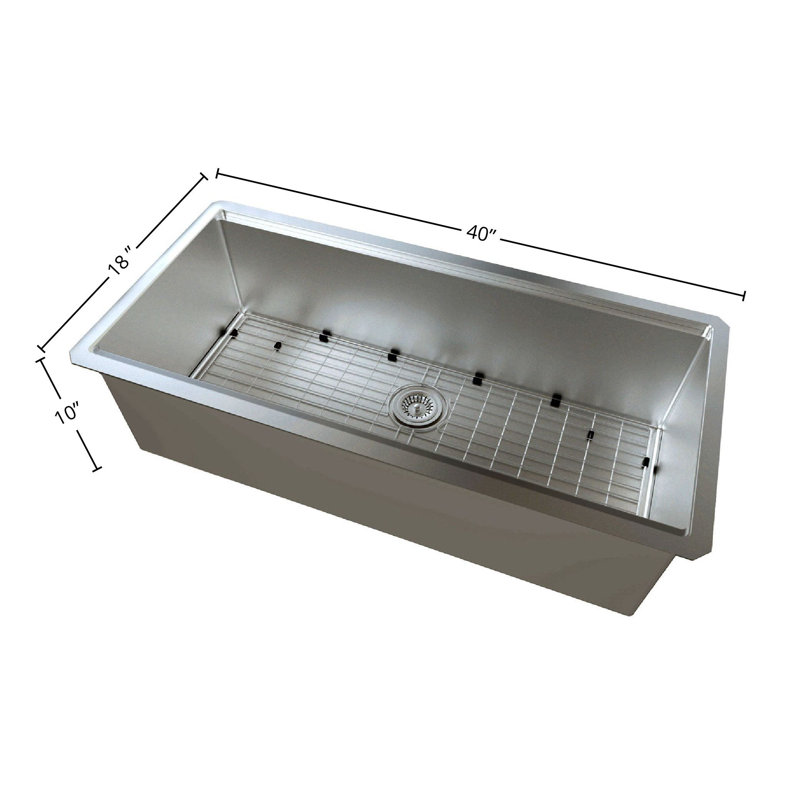 DAX Workstation Single Bowl Undermount Kitchen Sink - 40" x 18" - 18G - R10, Stainless Steel, Accessories Included