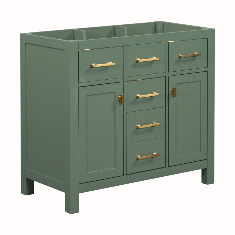 36" Green Solid Wood Bathroom Vanity Cabinet with Gold Hardware