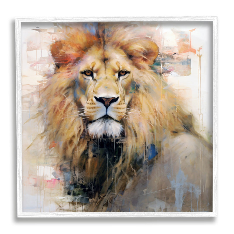 Portrait de lion moderne encadré Az-188 par Ray Powers, Estampe numérique encadrée blanc bord de mer