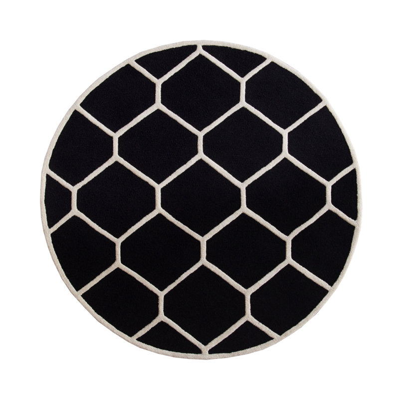 Deedgra Hand Tufted Wool Geometric Rug, Round 6'