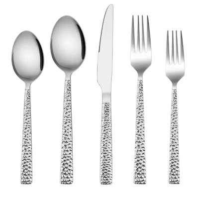80-Pc Hammered Square Flatware Set For 16, Dishwasher Safe