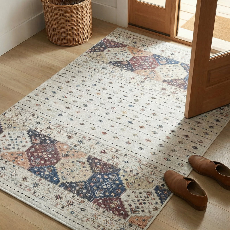 Tapis à motif géométrique marocain beige Thambiah, Beige, Tapis de couloir 3 pi 4 po x 9 pi 11 po