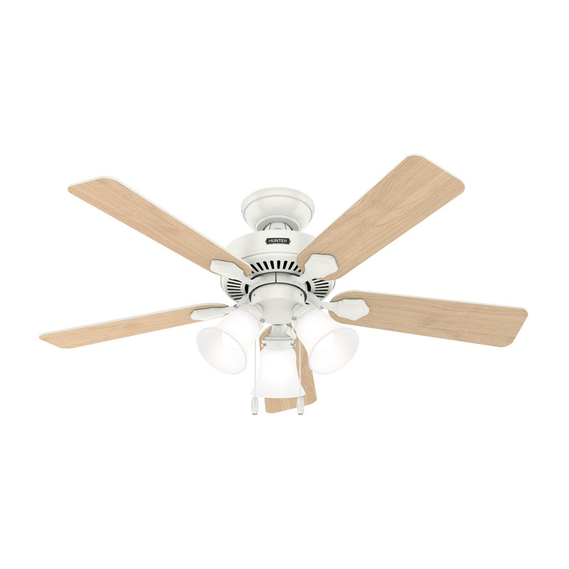 44" Swanson ENERGY STAR® 5-Blade Standard Ceiling Fan with Pull Chain and LED Light Kit Included, Natural, White