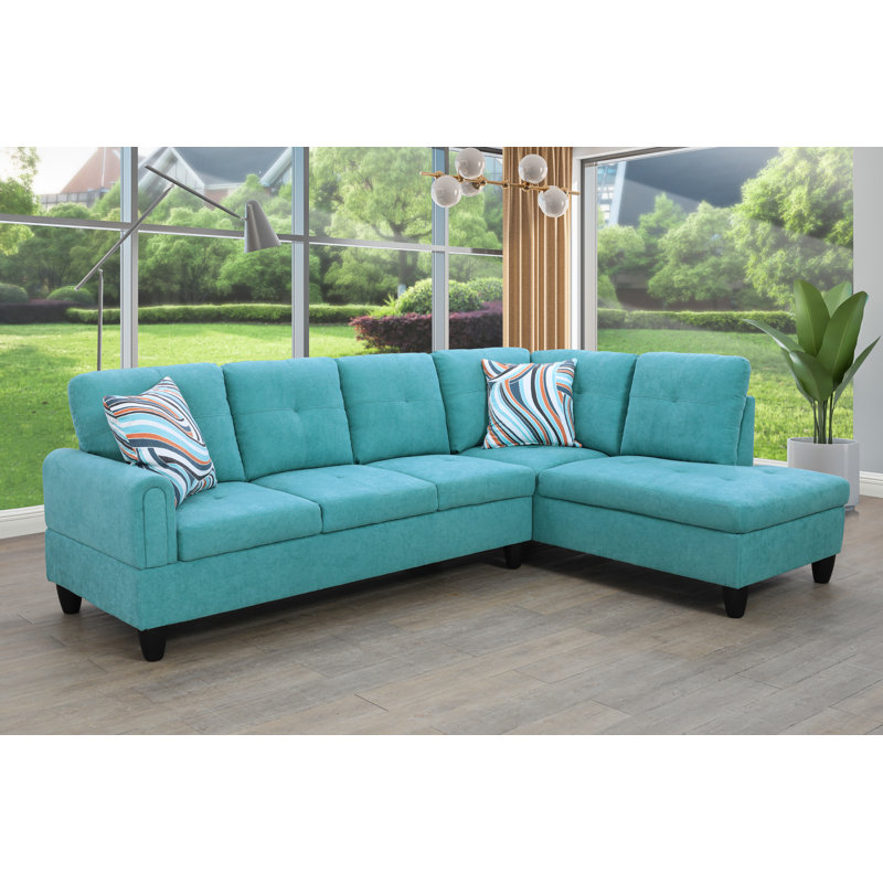 Gilstrap 2 Piece Upholstered Sectional Sofa & Chaise, Left Hand Facing, Green Velvet