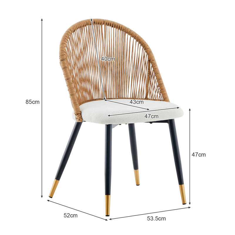47cm H Fabric Upholstered Metal Side Chair, Beige