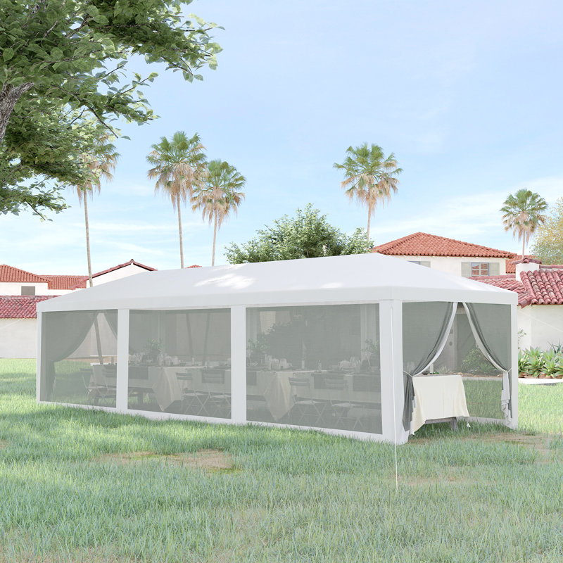 Party Tent Canopy, Outdoor Event Shelter Gazebo With 8 Removable Mesh Sidewalls, Zipper Doors, Steel Frame, White
