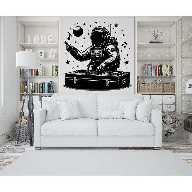 Astronaute dj jouant de la musique, décorations murales astronautes étoiles, 35" H x 35" W