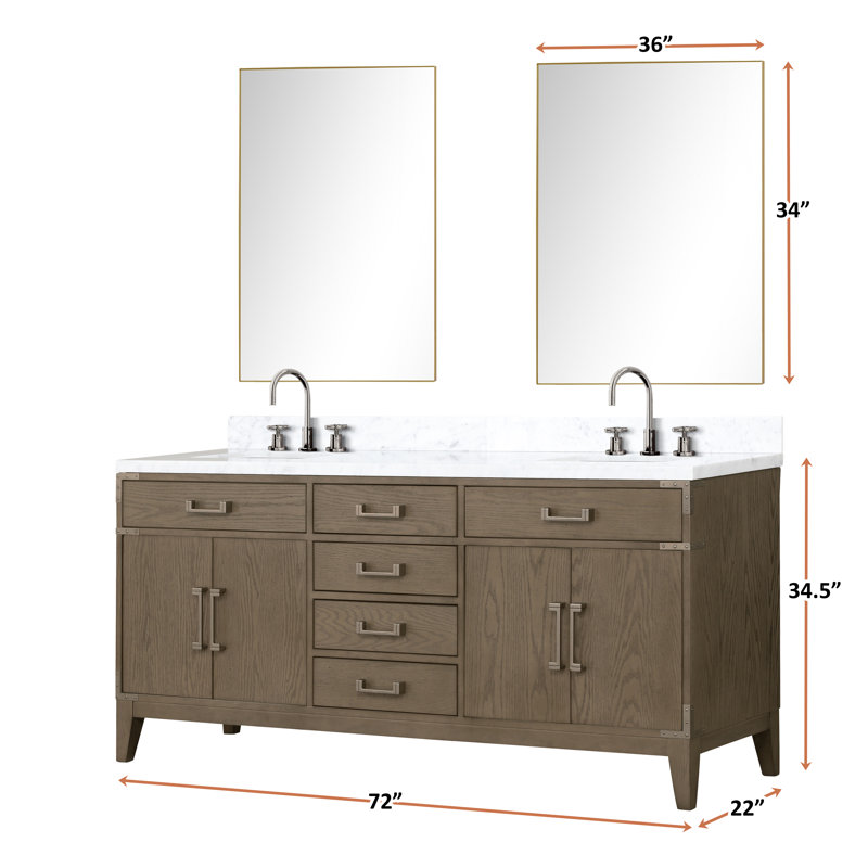 Laurel 72 in W x 22 in D Double Bath Vanity Top, Gray Oak, White Carrara Marble