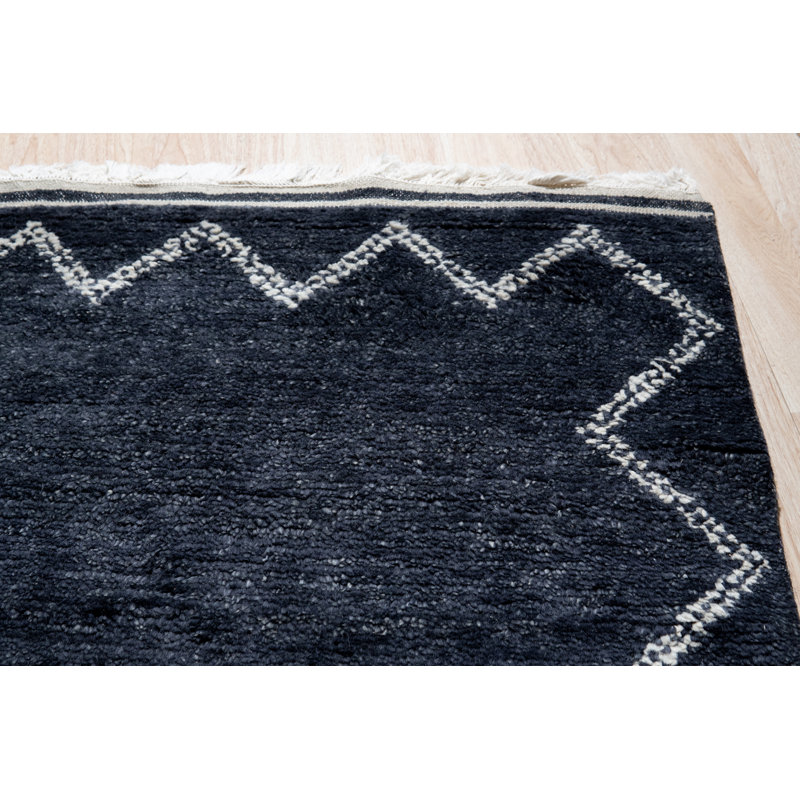Charcoal Hand-Knotted Wool Contemporary Rectangular Area Rug