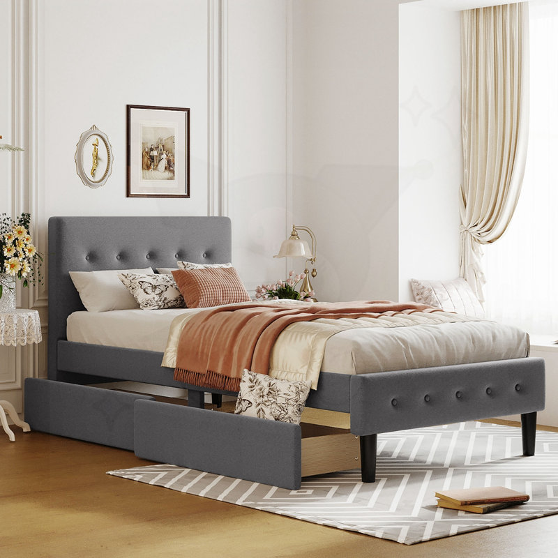 Lit plateforme simple avec rangement Columbus, Gris