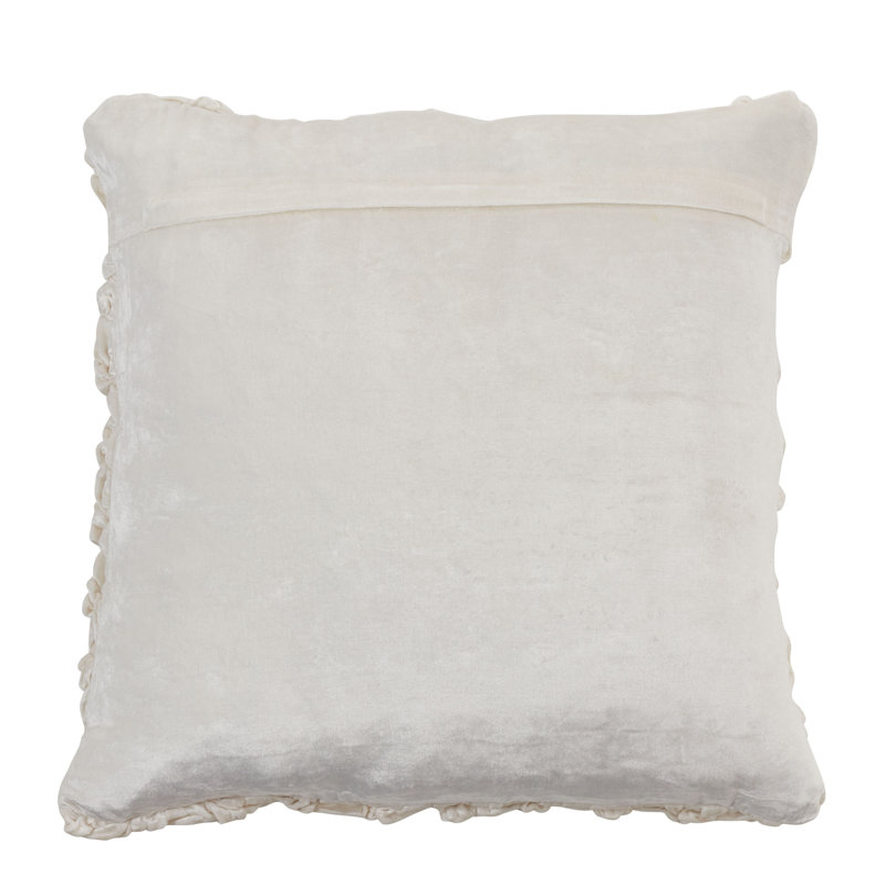 Ivory Smocked Velvet Poly-Filled Throw Pillow